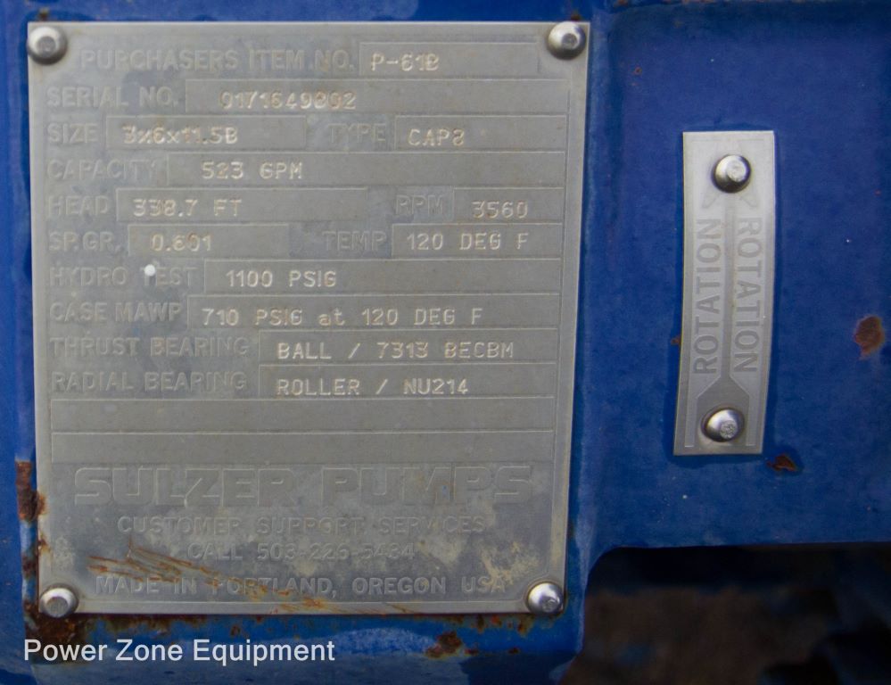 Used Sulzer Bingham 3x6x11.5B CAP8 Horizontal Single-Stage